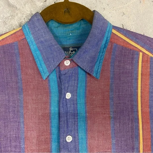 Vintage woolrich blue purple red western striped shirt sleeve shirt unisex small - Picture 2 of 6